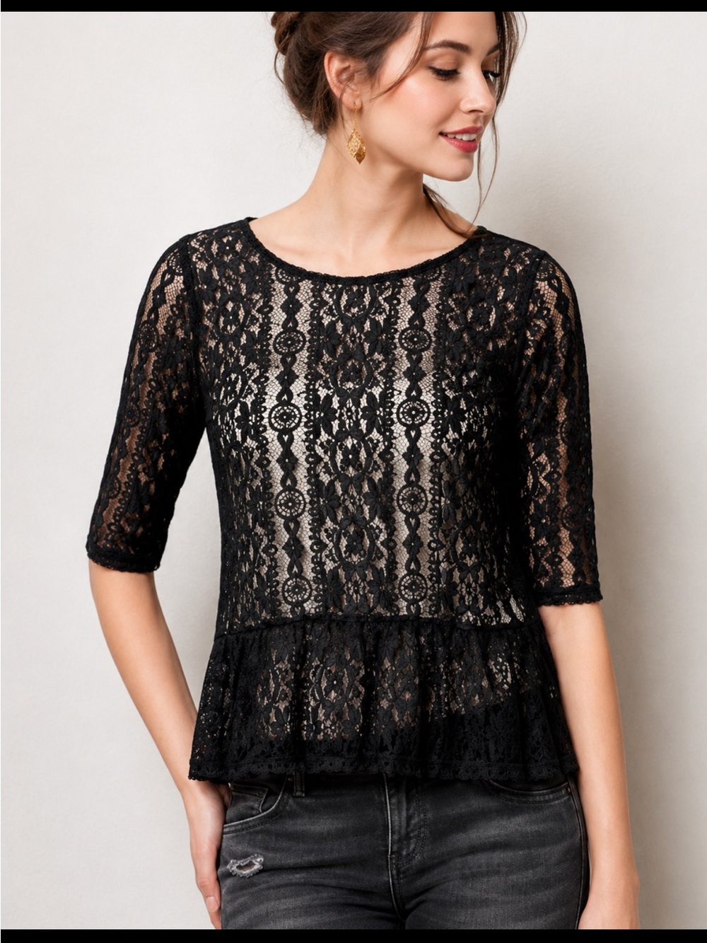 Anthropologie Weston Wear Harper Peplum tunic top shirt lace